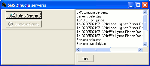 Programos „SMS Žinučių serveris“ vaizdas